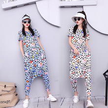 2025年春夏短袖卡通印花小猪大裆休闲套装时尚宽松垮裤两件套女潮