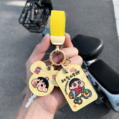 Electric vehicle key cover shell – New Nxt/Nplay/N1S/Mt/N - leather-keychain-double-card-holder-yellow-big-head-boy