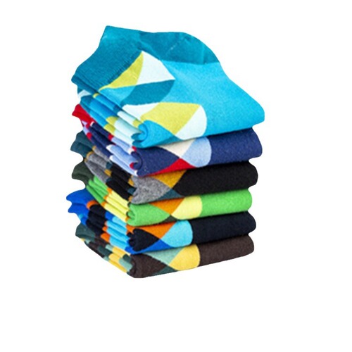 Cross-border new fashion colorful boat socks with 6 colors and diamond patterns, wholesale happy casual boat socks