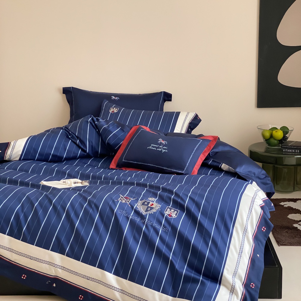 High-Quality British-Style A-Class Baby-Grade 100-Count Pure Cotton Long-Staple Cotton Four-Piece Bedding Set for Boys and Teenagers