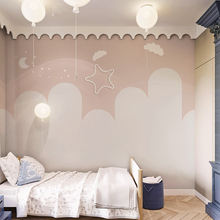 北欧云朵星星月亮墙纸女孩卧室背景墙壁纸儿童房环保墙布卡通壁布