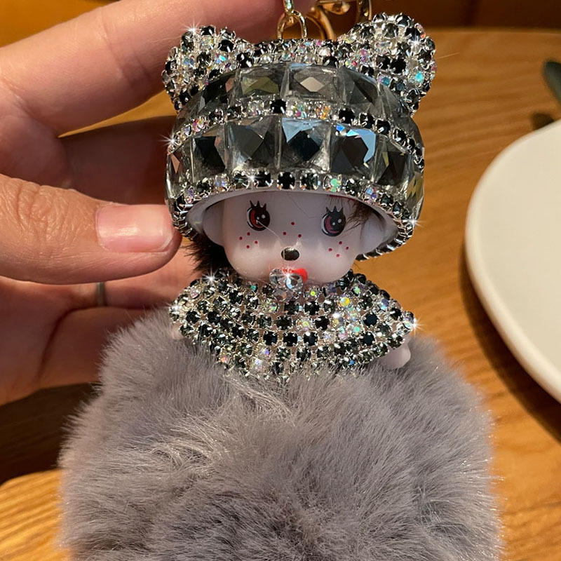 Corea del Sur creativo lindo diamante incrustado lindo Qiqi Bola de piel muñeca llavero mujer de dibujos animados par coche bolsa colgante