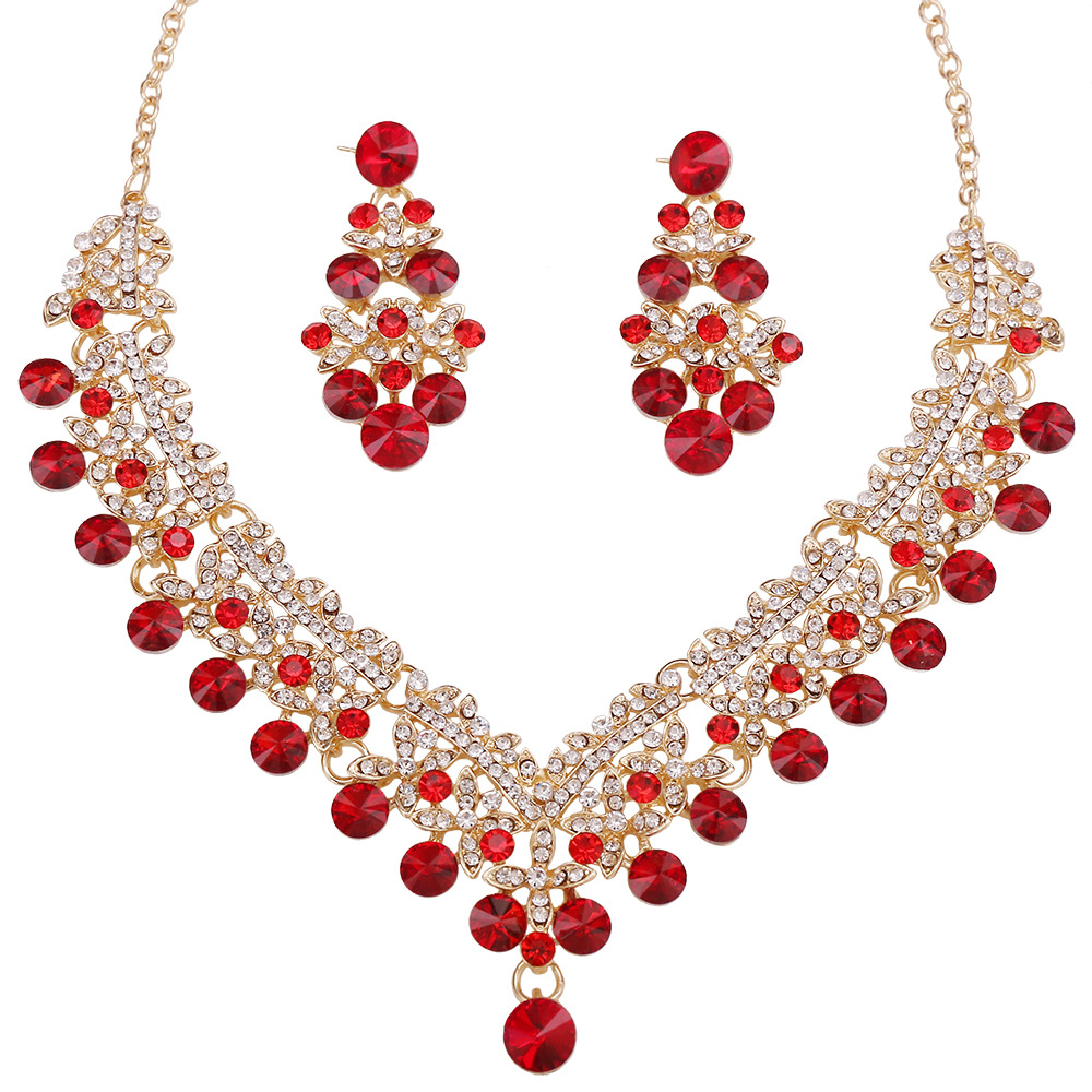 Geometric Pattern Women'S Gender Inlay Design Bridal Geometric Alloy Inlay Artificial Crystal Rhinestones Women's Earrings Necklace