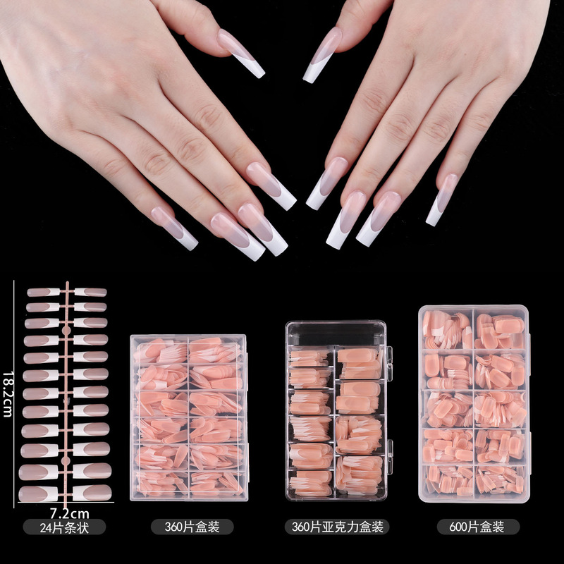 Cross-border New Rectangular French Nude Classic Nail Art Simple European and American Style False Nail Factory Outlet Cross-border New Rectangular French Nude Classic Nail Art Simple European and American Style False Nail Factory Outlet