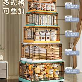 透明折叠收纳箱超大号侧开门书本玩具杂物衣服整理箱收纳盒滑轮