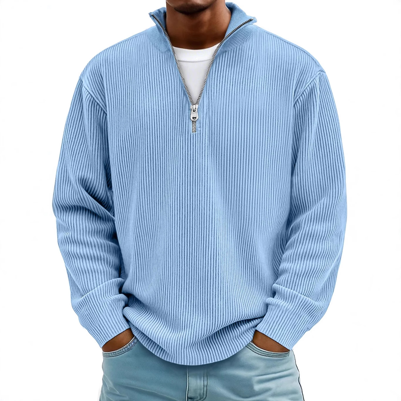 Amazon's 2025 Autumn and Winter New Men's Casual Stand-Up Collar Zipper Corduroy Long-Sleeved Men's Polo Shirt Sweatshirt
