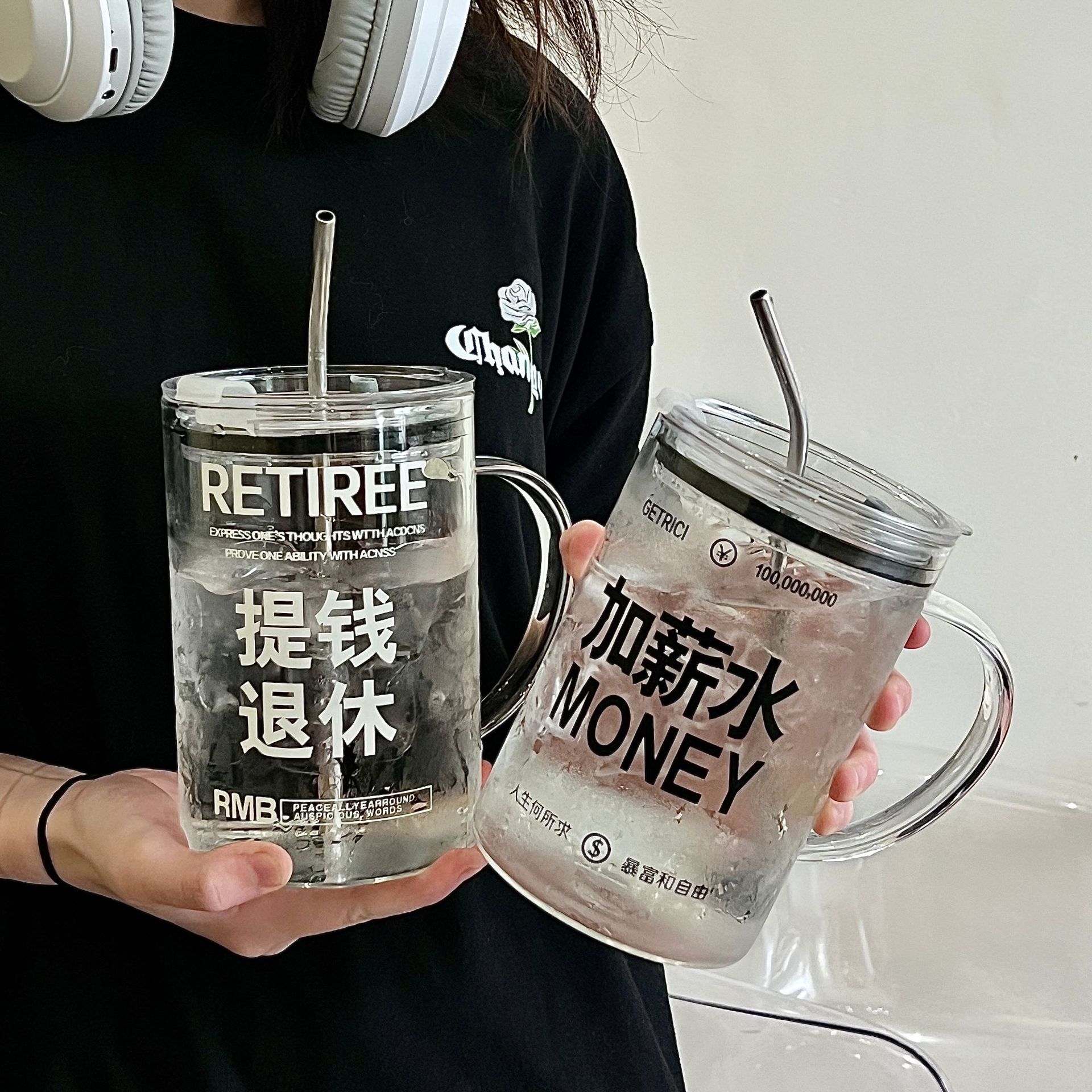 1l large-capacity water cup high borosilicate glasses high temperature resistant tea cup universal cup nice mug with straw