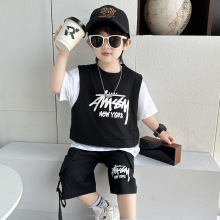 儿童夏装假三件套装2025夏季新款痞帅男宝宝休闲童装韩版短袖套装