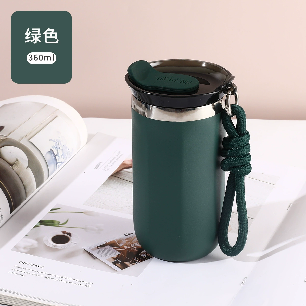 Handheld coffee capacious glass stainless steel, tea cup, city style