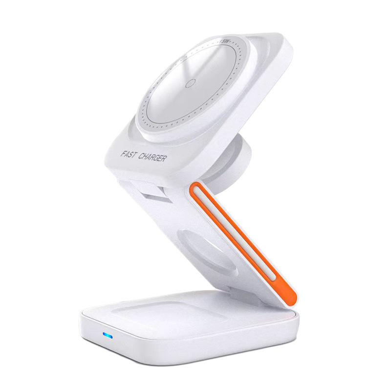 Cargador inalámbrico magnético tres en uno, soporte plegable para teléfono Magsafe, cable de datos, transfronterizo