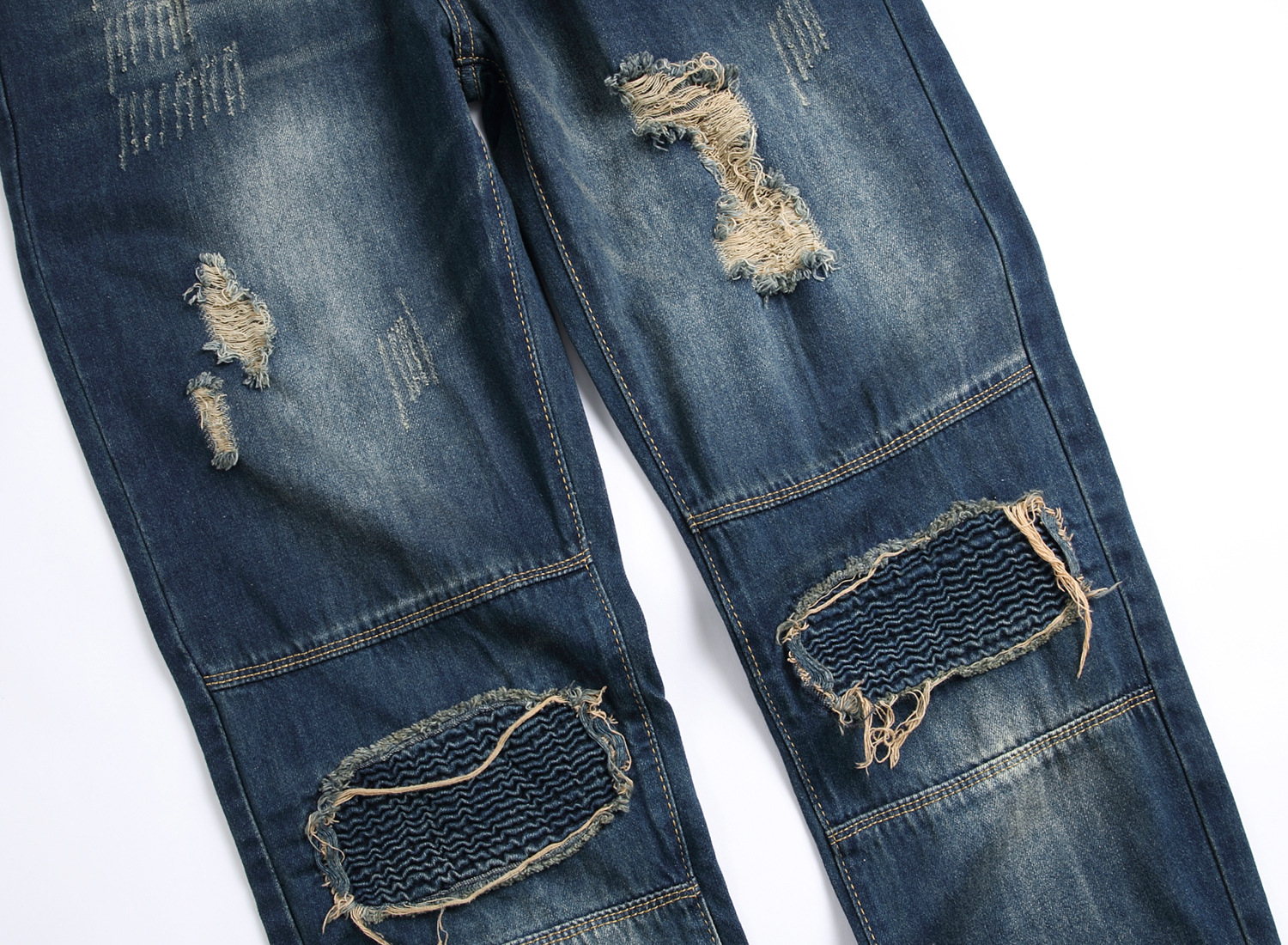 Men's Fashion Straight Leg Jeans Zipper Decorated Casual Denim Pants Mid Waist Long Slight Stretch Softener_mkmklike.com