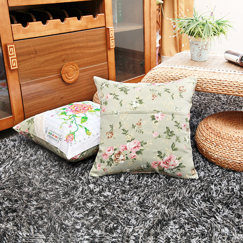 Bordado DIY paquete de material hecho a mano Cruz puntada pareja almohada boda de dibujos animados coche almohada cojín cubierta Rosa amor