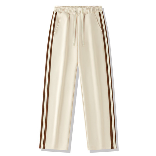 Men's Spring and Autumn Style American Striped Tape Pants, Streetwear Cool Brand, Gritty Cool Casual Sports Long Pants, Teenage Straight Leg Sweatpants