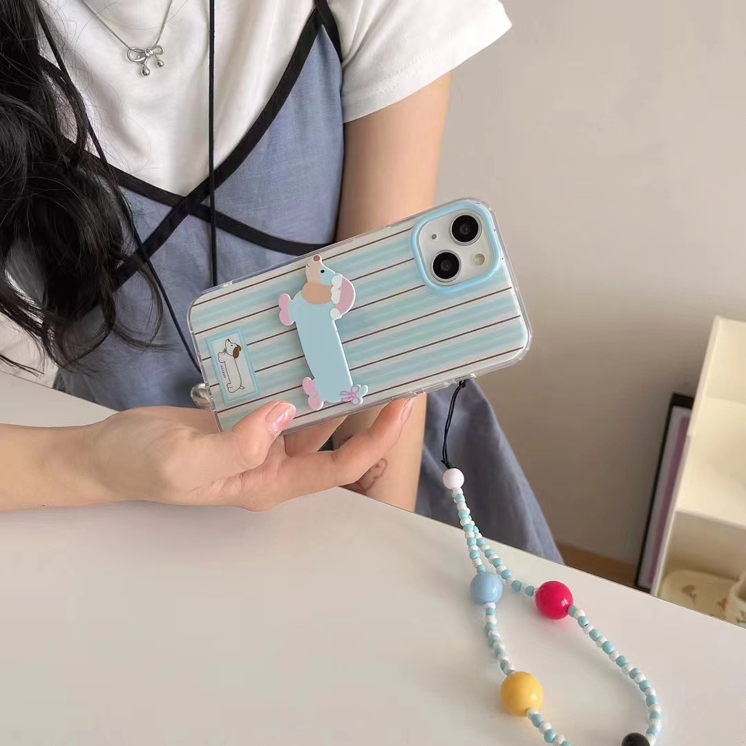 El soporte para perros de rayas azules estilo ins es adecuado para iPhone14 funda para teléfono móvil 15ProMax Apple 12/13 hembra 14PM