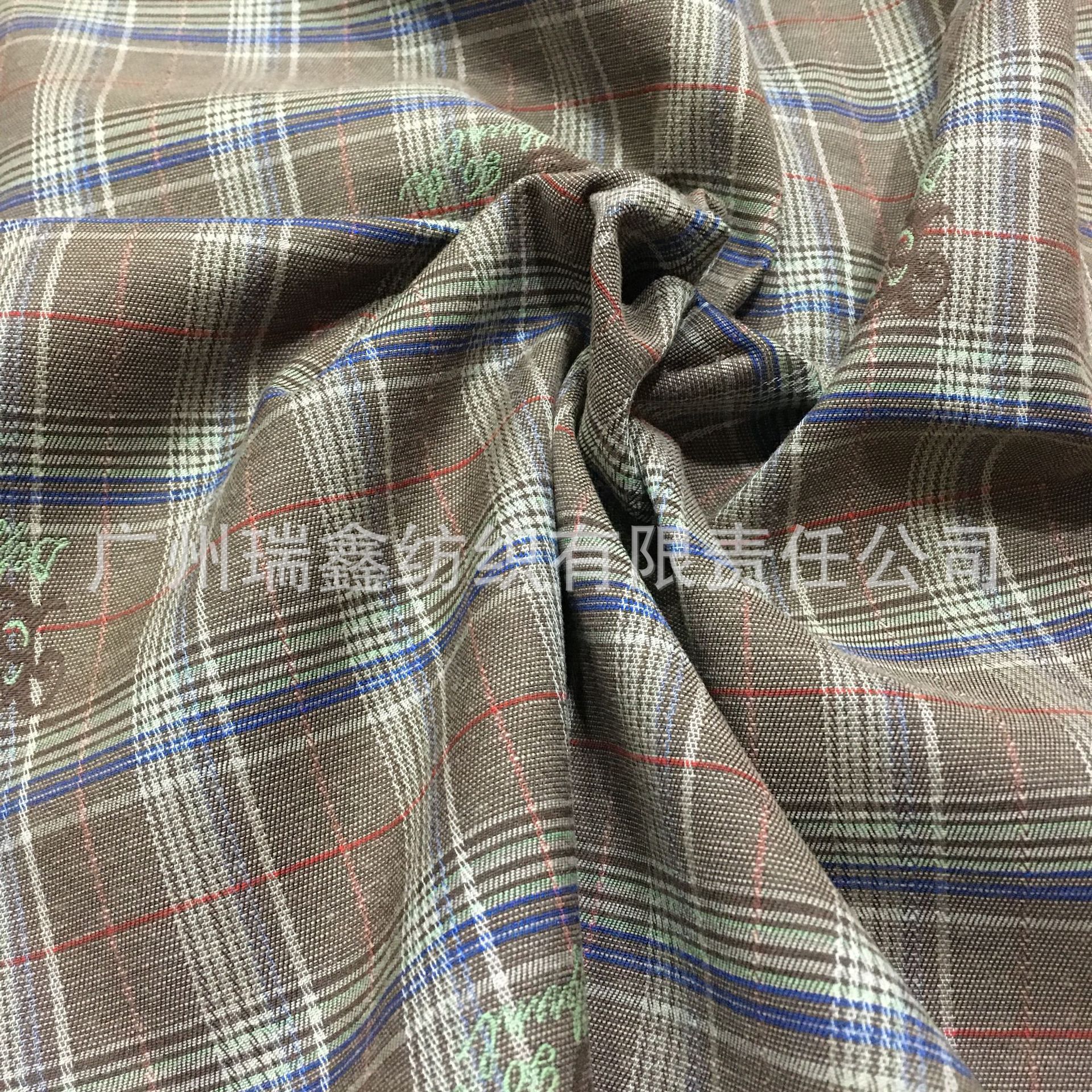 新款提花格面料 棉涤绣花格子套装连衣裙女装面料