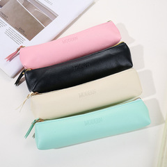 New Mini Pencil Case Student School Supplies Stationery Bag PU Solid Color Pencil Storage Case Candy Color Pencil Case Wholesale