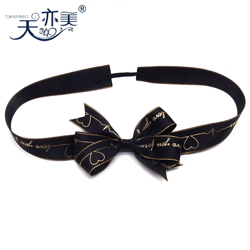 Dorado cinta arco corazón serie Yao Ming doble borde dorado cinturón de poliéster dorado de alta gama embalaje de regalo arco