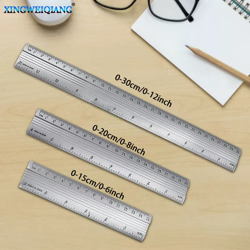 15/20/30cm铝合金直尺办公室学生教师绘画工具测量长度双刻度直尺