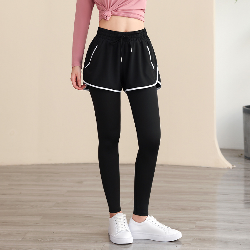 Fake Two-piece Sports Trousers Women's plus size Thick Loose Yoga Fitness Pants Quick-drying Slimming Running Quick-drying Fleece-Lite Pants