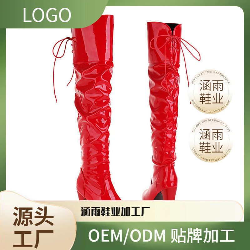 Over-The-Knee Boots, Long Boots, Red Women's Boots, Large Size 40-43, Chunky Heel, Black Pole Dance Boots, Knee-High Boots