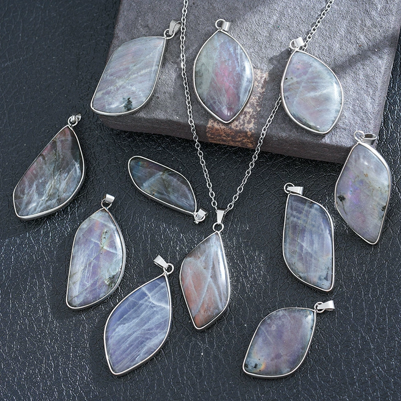 Соответствующий Amazon кулон лабрадорит лунный камень лист синий свет ожерелье ювелирные аксессуары кулон трансграничная оптовая продажа