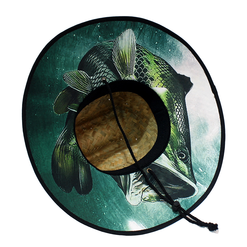 Sombrero de paja para hombre estilo playa, diseño salvavidas, moda verano 2024