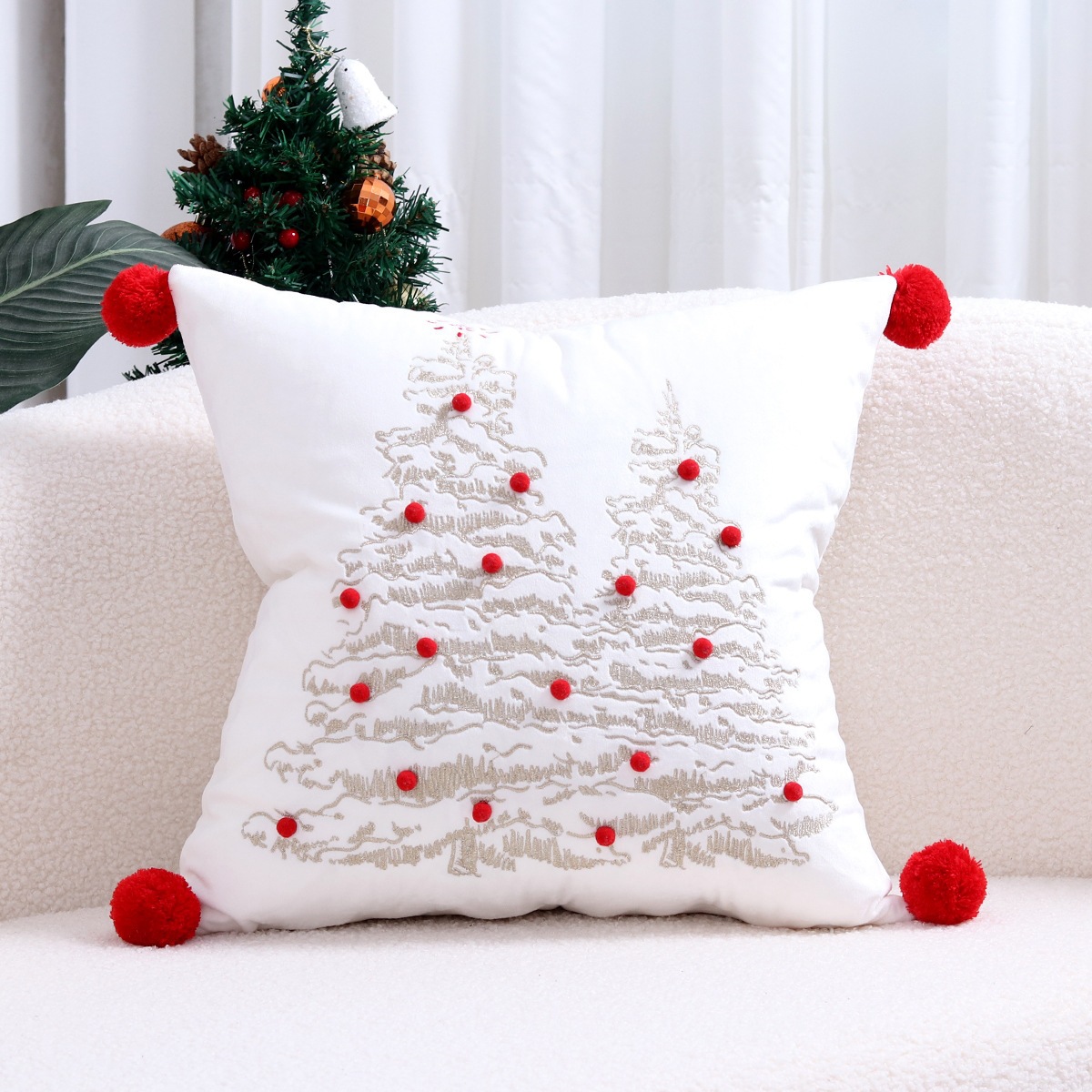 Ventas transfronterizas en caliente de alce árbol de Navidad estampado almohada cubierta de nieve de otoño y invierno bordado estilo de decoración de vacaciones atmósfera cojín cubierta