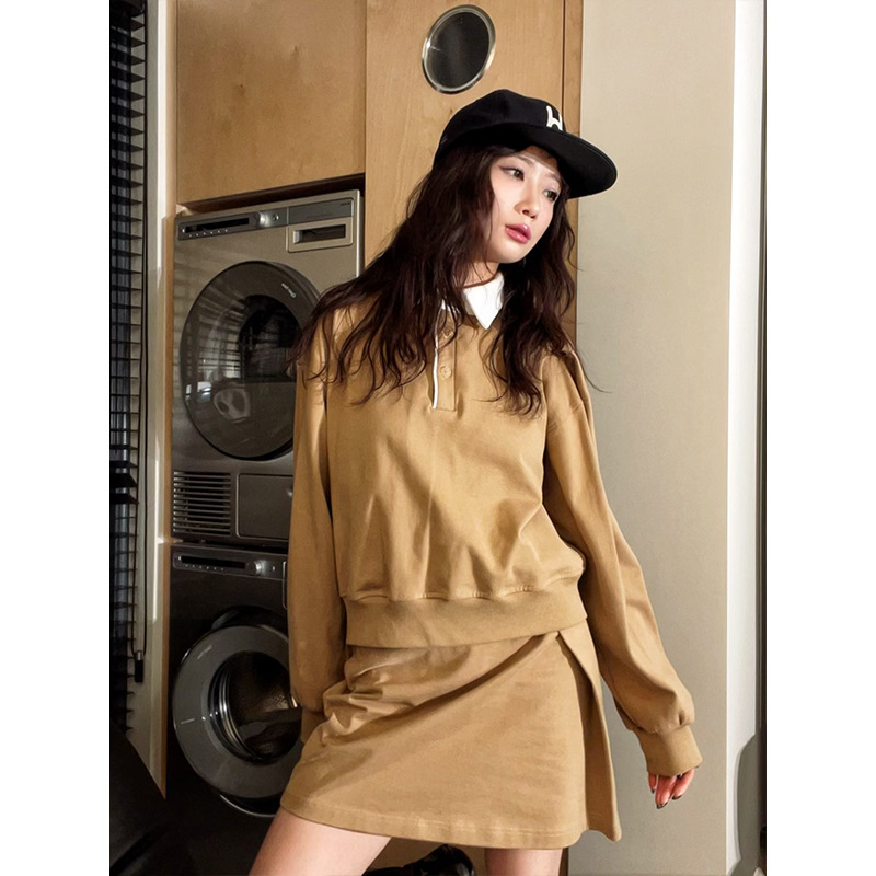 Designer Women's Clothing Cotton Intellectuals Asymmetric Design Polo Shirt Sweater