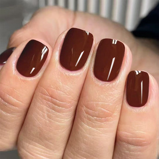 Short Glossy European and American Cross-Border Export Autumn Solid Color Chocolate Dark Brown Versatile Wearable Nails Removable 24 Pieces