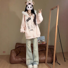 毛领kitty猫卫衣女秋季设计感小众甜美软妹宽松休闲新款连帽外套