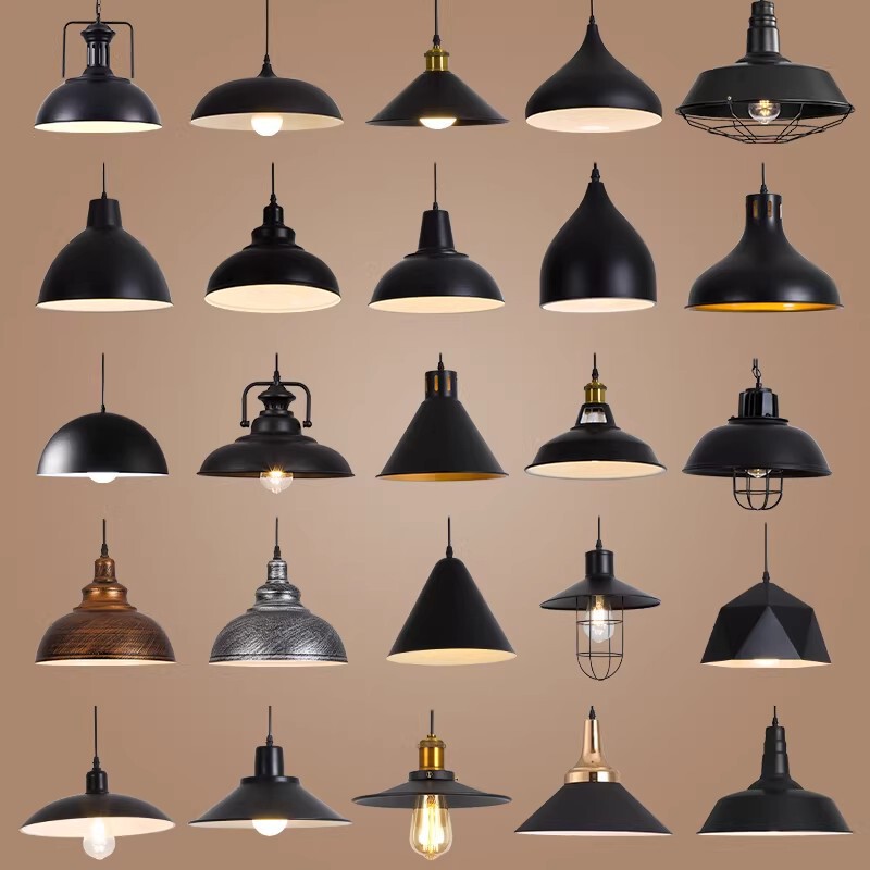 Zhongshan Lighting Fixtures Chandelier Collection Retro Industrial Style Lampshade Restaurant Bar Counter Shop Commercial Black Iron Decorative Lamp