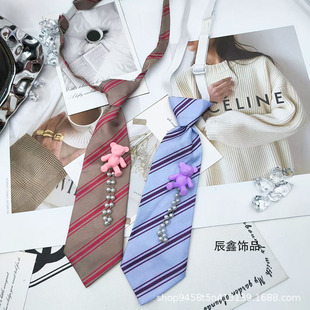 Dopamine Style Tie Cute Children Bear Pearl Striped Tie Fashion Children's Short All-match Tie
