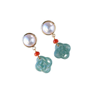 Amazon Source Natural Jade High Ice Earrings Hollow Ruyi Earrings Pearl Jade Earrings Jewelry for Girls