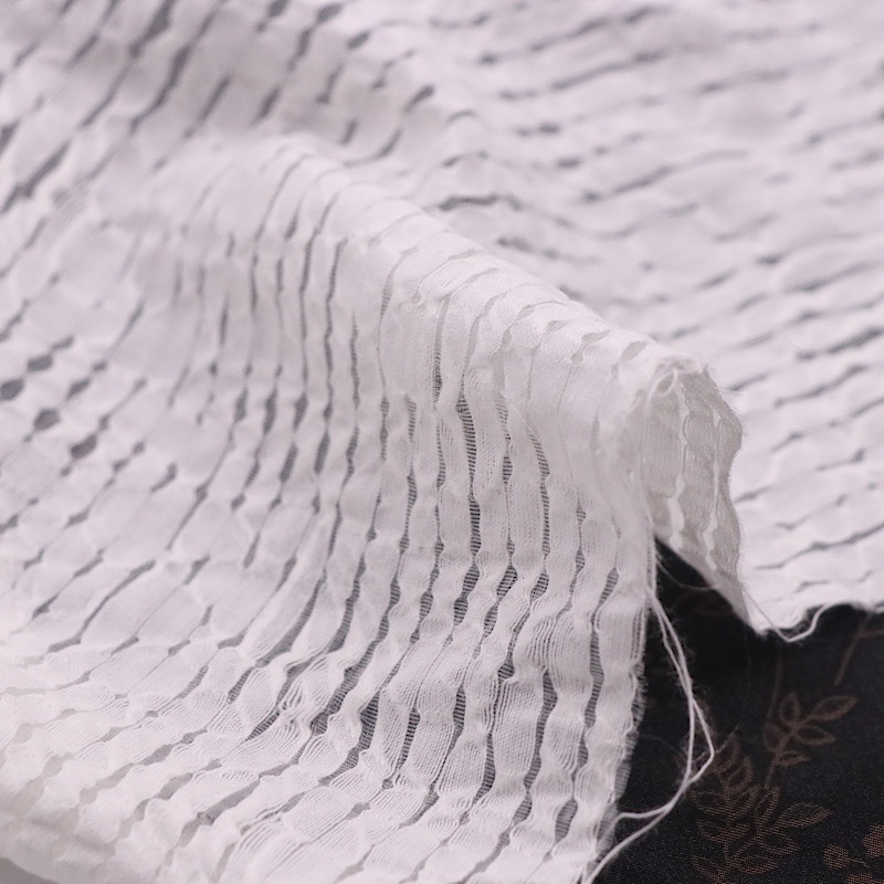 一米价处理白色设计感天丝棉条纹提花布料 夏季旗袍褙子衬衫面料