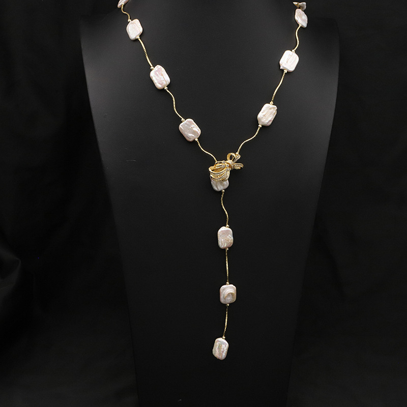 Collar de suéter de perlas naturales de agua fresca collar barroco temperamento nicho de lujo ligero de alto nivel joyas dulces chapadas en oro 18k