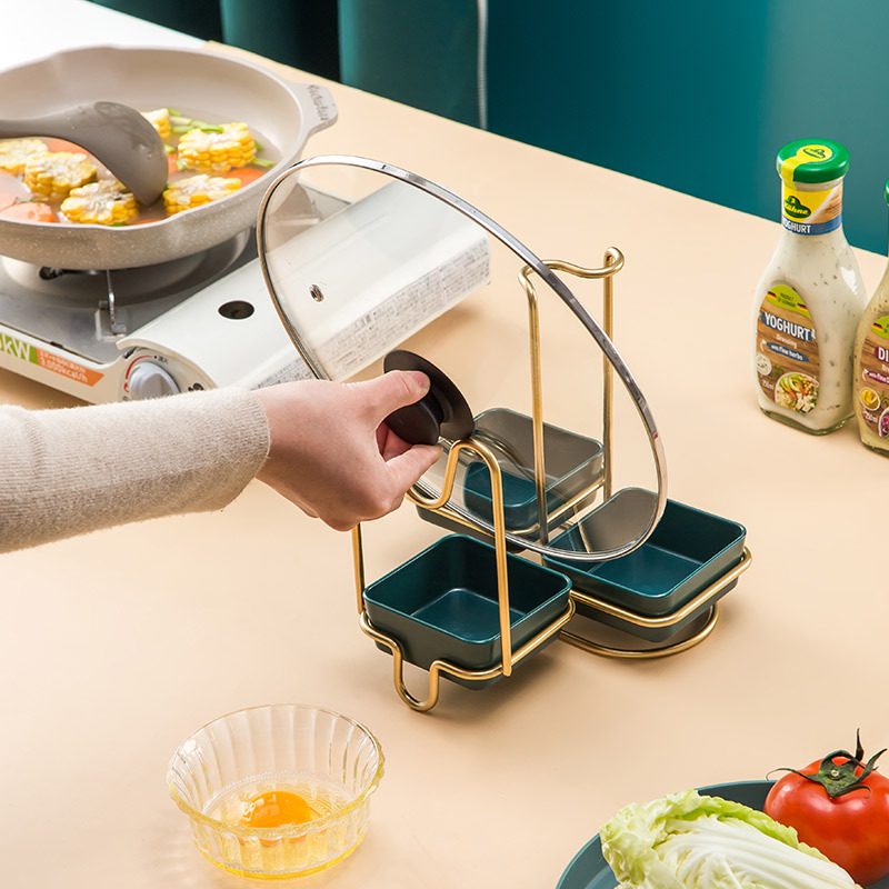 Estante de tapa de olla, cuchara de sopa para encimera de cocina, espátula con bandeja de recogida de agua, soporte de estante de almacenamiento para tapa de olla, estante de tabla de cortar image 4