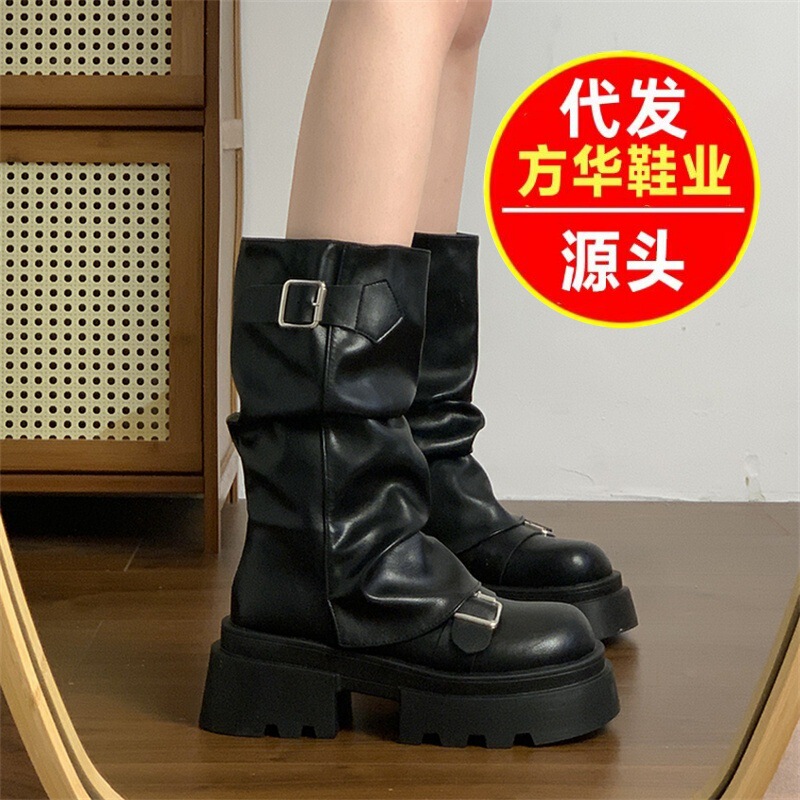 2026 New Thick-Soled Height-Increasing Martin Boots for Women, Spring and Autumn Vintage Brown Melard Stacked Boots, Mid-Calf Fashion Boots 2026 New Thick-Soled Height-Increasing Martin Boots for Women, Spring and Autumn Vintage Brown Melard Stacked Boots, Mid-Calf Fashion Boots