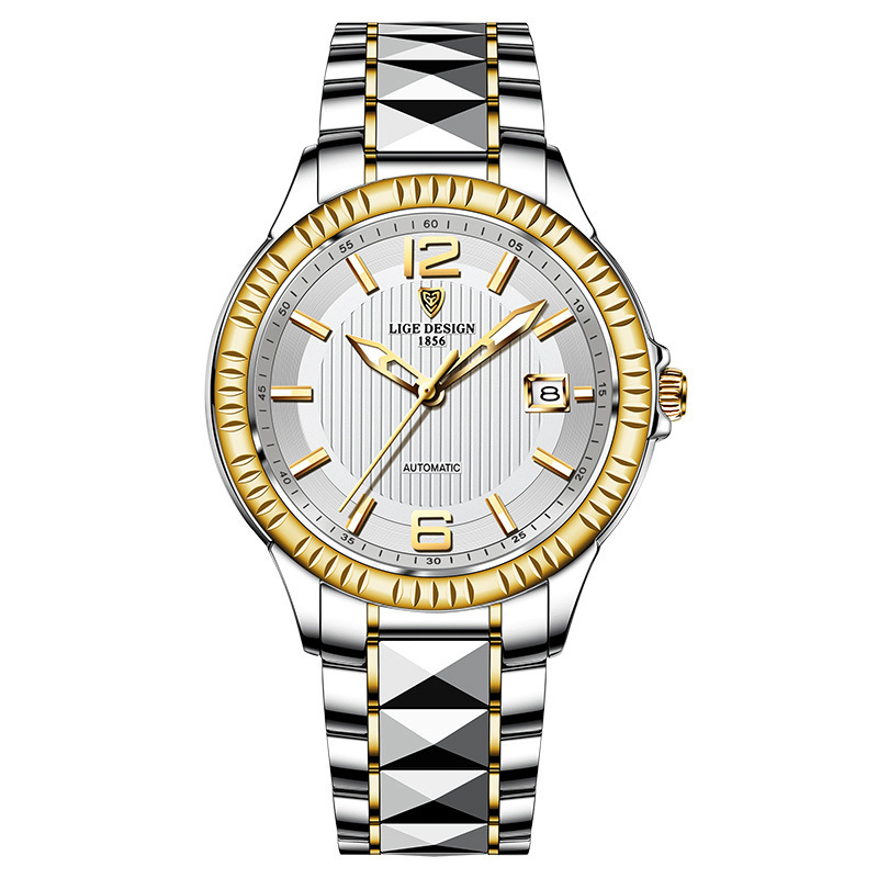 LIGE transfronterizo creativo nuevo reloj mecánico para hombres correa de acero de tungsteno reloj impermeable profundo entrega de una pieza