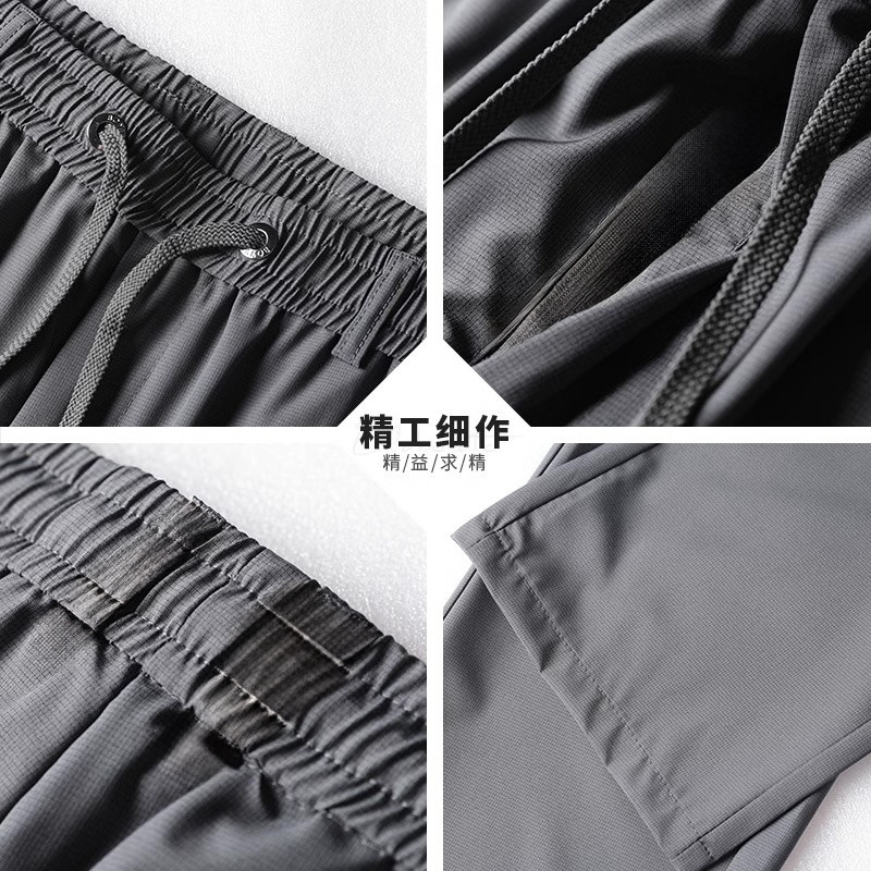 Middle-aged men's summer thin ice silk casual pants dad elastic waist sports pants men's middle-aged men's pants