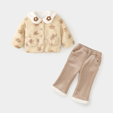 女童套装秋冬儿童夹棉加厚保暖上衣外套裤子女宝宝衣服外出两件套