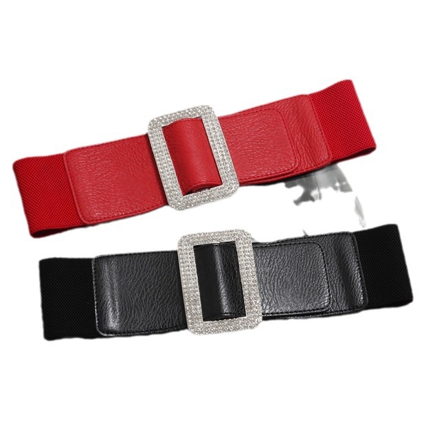 Moda todo partido flash diamante plata hebilla cuadrada cintura elástica pu cuero corsé cinturón con vestido ancho cintura sello de una sola pieza entrega