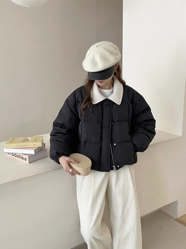 灯芯绒翻领白鸭绒羽绒服女2025冬季新款学院风韩系宽松短款小个子|undefined