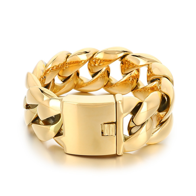 Joyas atmosféricas exageradas transfronterizas Hip Hop Rock europeo y americano 29mm Pulido redondo Pulido Cadena cubana Pulsera de acero de titanio para hombres