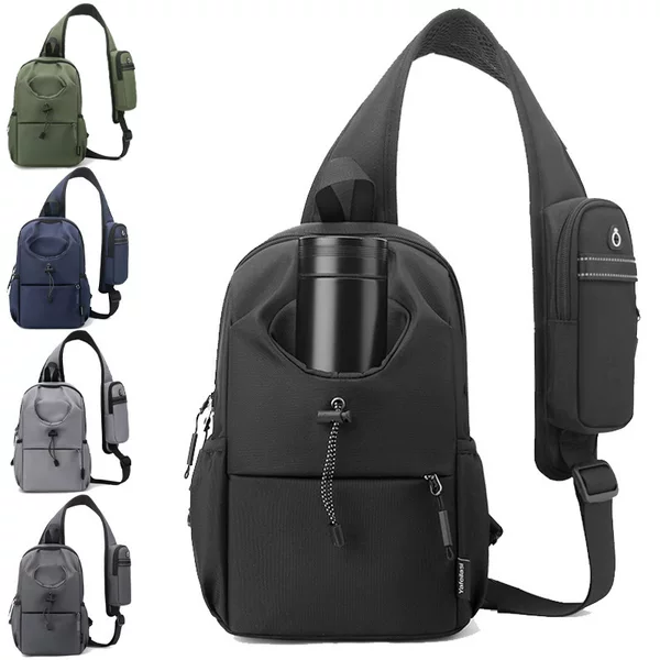 Chest Bag Men's Backpack Oxford Cloth Water Cup Bag Water-repellent Shoulder Chest Bag Large Capacity Commuting Crossbody Chest Bag