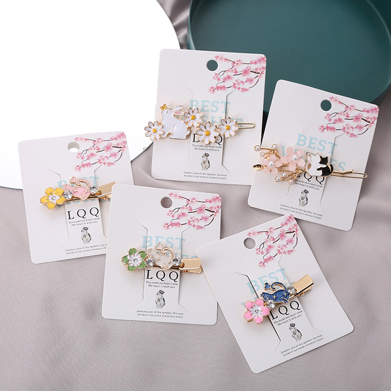 Cartoon Style Rabbit Cat Metal Inlay Artificial Pearls Rhinestones Hair Clip display picture 1