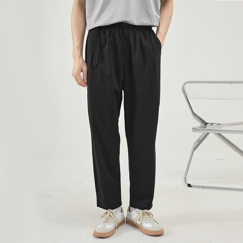 亦止男装黑色松紧腰带商务休闲裤男夏季2022中腰裤子男款直筒长裤|ms