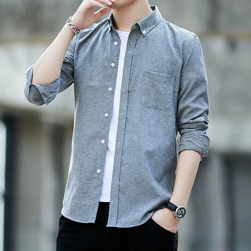 Взрывная мужская оксфордская рубашка с длинными рукавами