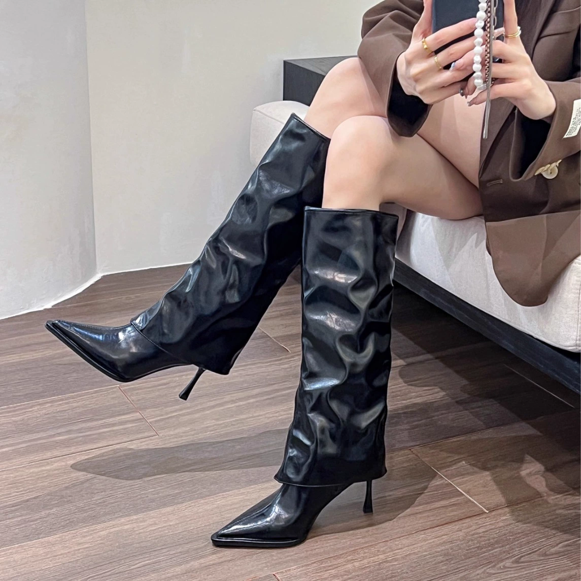 Окрашенные брюки сапоги с наконечниками на высоком каблуке сапоги на высоком каблуке