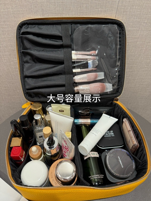 本革超大容量ファッションビスケット化粧品バッグポータブル多機能トイレタリーバッグシンプルな旅行化粧品収納|undefined