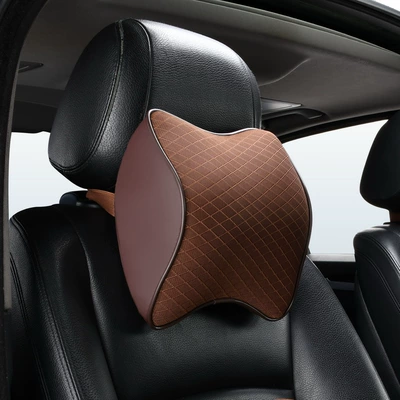 Car Headrest, Neck Pillow, Car Headrest - grid-headrest-gentleman-brown